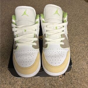 Like New Nike Air Jordan 1 Low SEWhite and Green Sneakers. 4Y